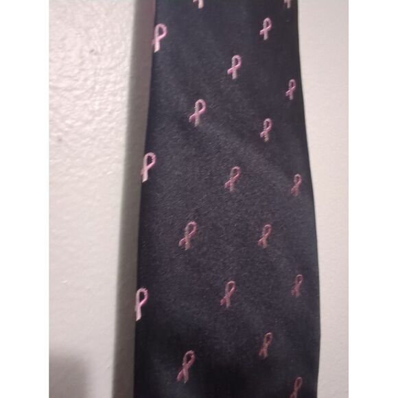 Breast Cancer Awareness Real Men Wear Pink Black Neck Tie By Diane Katzman - Picture 2 of 5